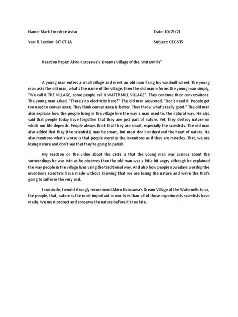 village of the watermills reflection|Reaction Paper Akiro Kurosawas Dreams Village of The .